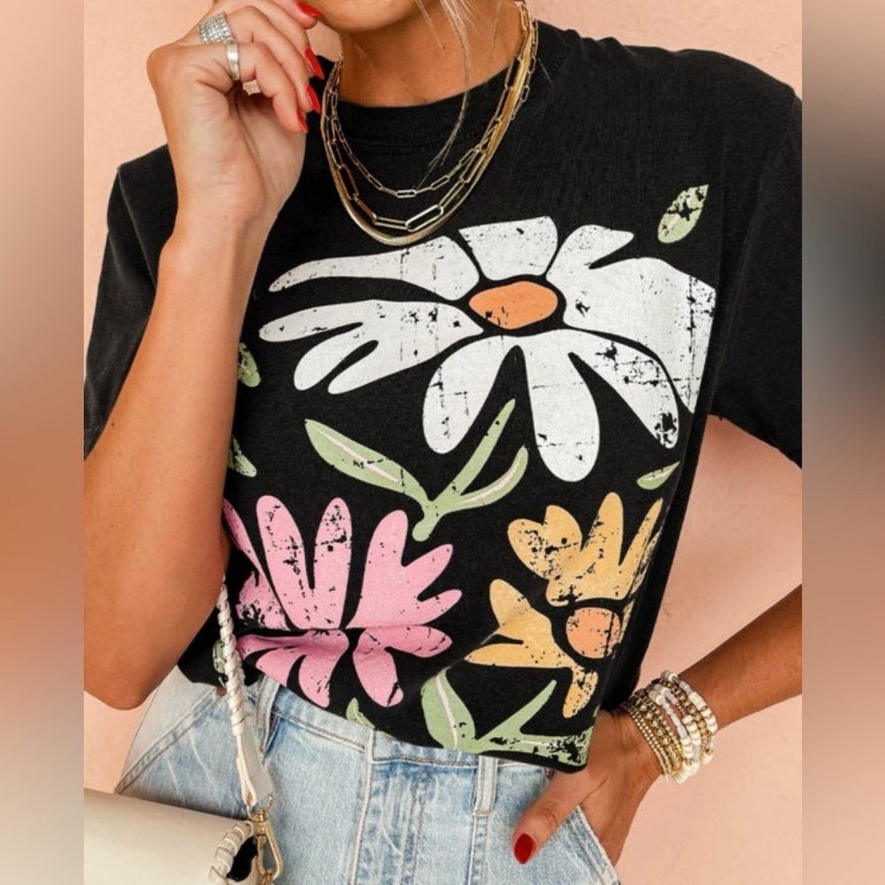 Floral Graphic Black T-Shirt